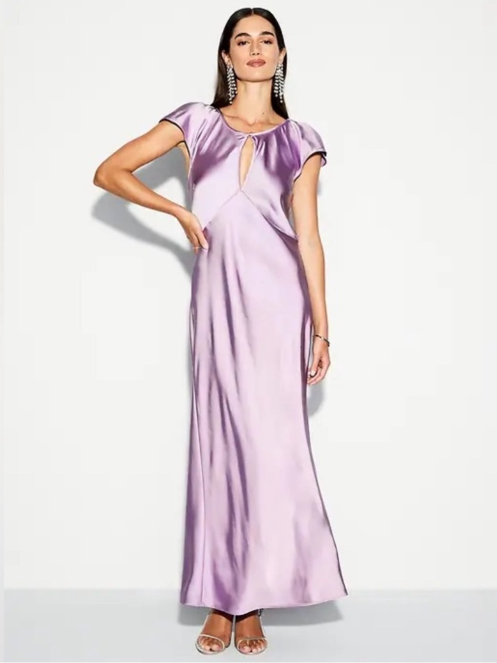 NWT! Old Navy Lilac The Occasion Flutter-Sleeve Keyhole Satin Maxi Dress XS 🤖